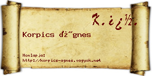 Korpics Ágnes névjegykártya