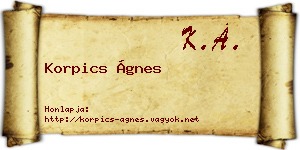 Korpics Ágnes névjegykártya